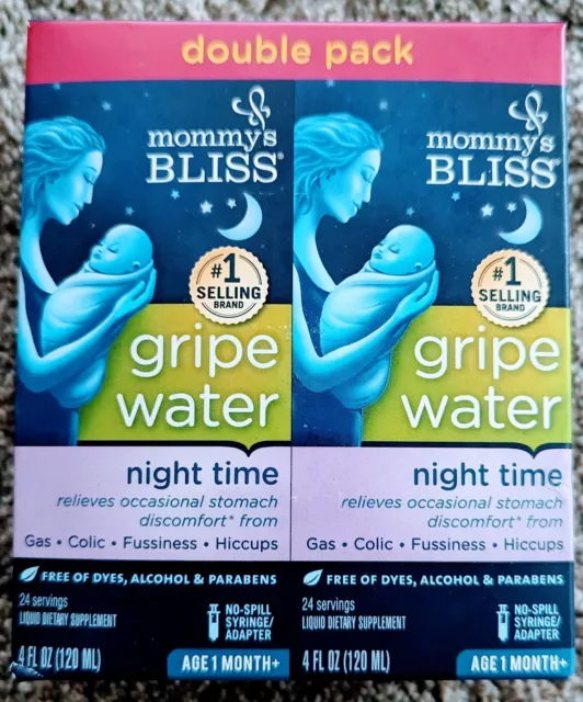 2 Pack Mommys Bliss Night Time Gripe Water for Babys Tummy Trouble For Gas Colic