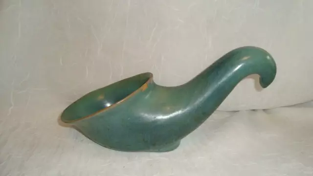 Frankoma Pottery Cornucopia Vase Early Indian Blue Glaze Bottom Marked  ~Damage