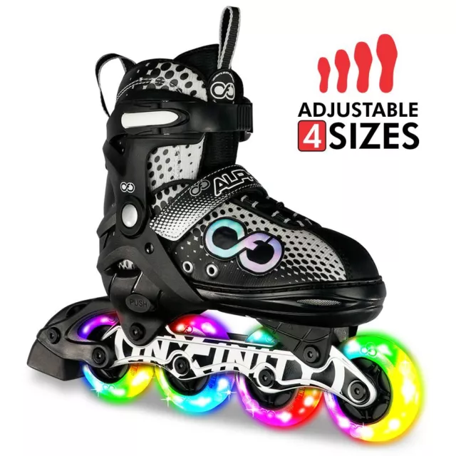 infinity Skates ALPHA Size Adjustable Roller Inline Blades with Light Up Wheels