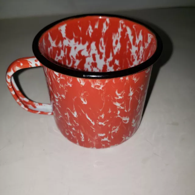 Vtg Red Graniteware Enamelware Speckle Splatter ware Coffee Mug Cup Hong Kong