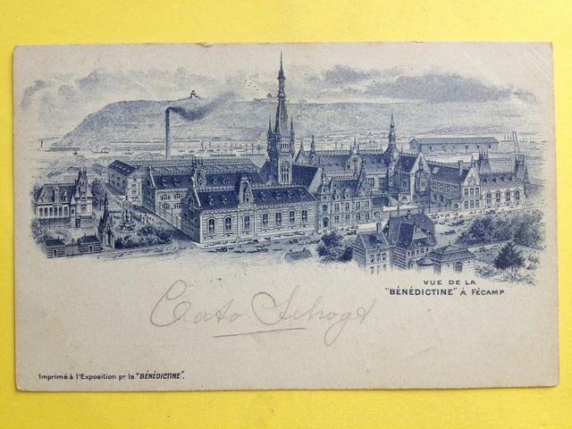cpa ENGRAVING EAU FORTE DRAWING seal HILVERSUM in 1902 FECAMP LA BENEDICTINE