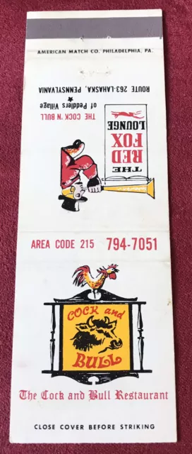 Matchbook Cover The Cock and Bull Restaurant Lahaska Pennsylvania