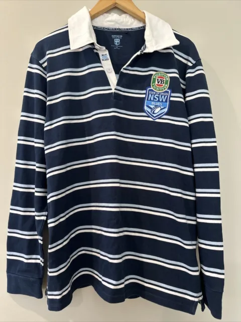 NSW BLUE STATE Of Origin Men's Long Sleeve Blue Stripe Rugby Polo Shirt ...