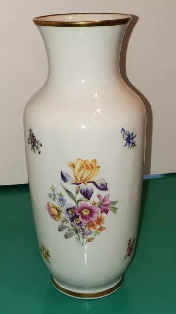 Lichte Fine China Vase Floral Design Gold Trim  9 in Made in GDR