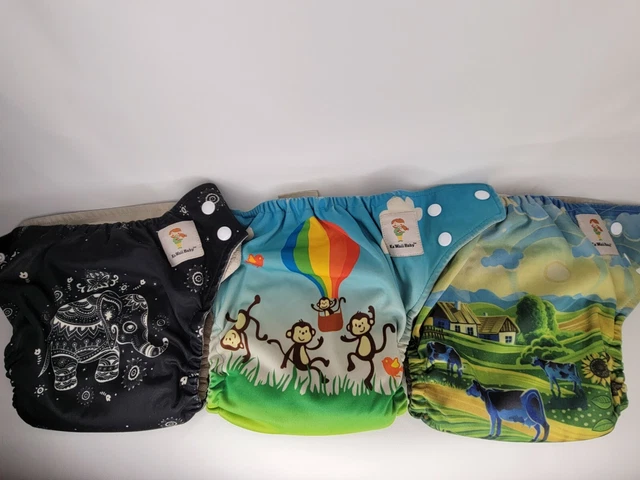 Cloth Diaper Lot 6 Inserts and 3 Covers Lot Set Cows Monkey Elephant Kawaii Baby