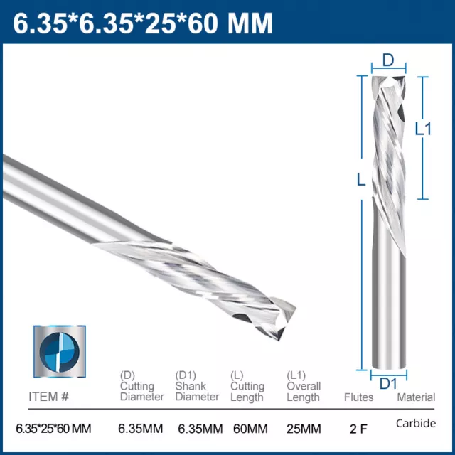 1/4" Shank UP Down Cut CNC Router Bits 2 Flute Compression Spiral End Mills