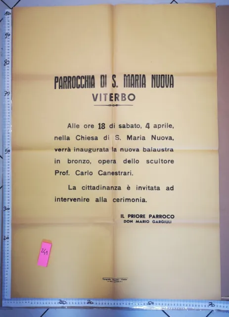 Manifesto Originale Parrocchia Santa Maria Nuova  Balaustra Canestrari Innaugu