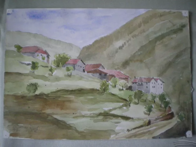 Sehr schönes Aquarellbild Landschaft von Fritz Kopp 1989 (Original) aus Nachlass