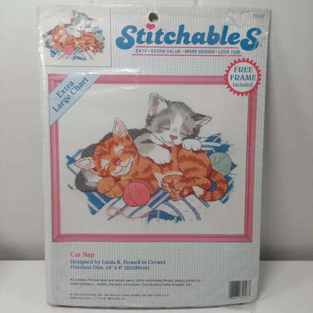 Vintage Dimensions 72147 Cat Nap Crewel Kit NOS 1993