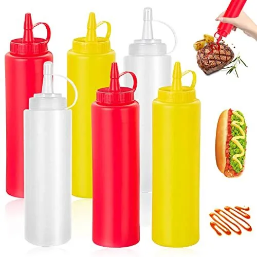 Bouteille à Sauce, 6 pièces 8 oz Condiments Squeeze Bouteilles, Flacon Souple en