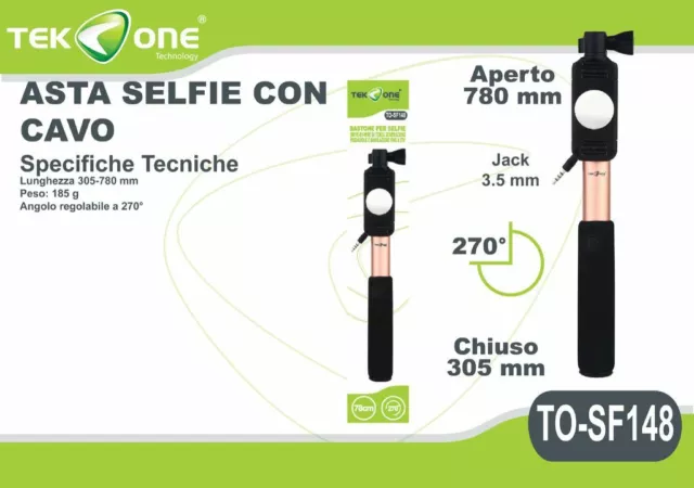 Barre Selfie Tekone TO-SF148 Bâton Réglable avec Câble Smartphone Hsb