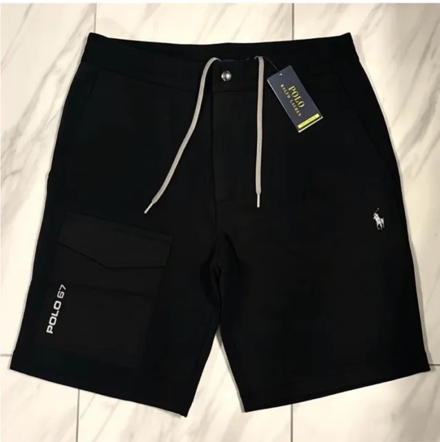 Polo Ralph Lauren Men's Double Knit Water Repellant Cargo Shorts Black $138 New