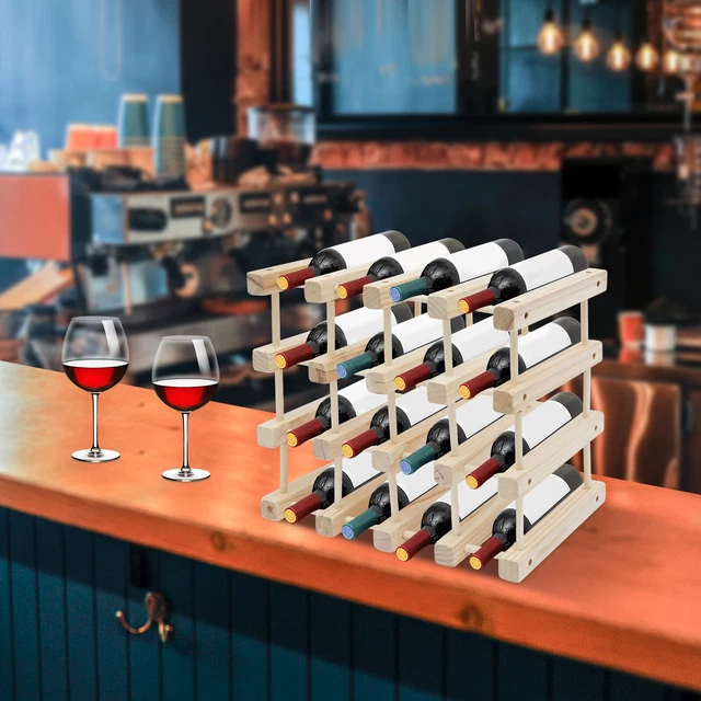 Wine Rack Countertop Storage Wine Holder 16 Bottle Display Wooden Wine Shelf