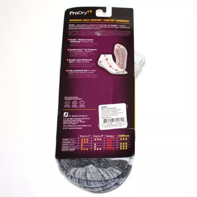 FOOTJOY MEN'S PRODRY Low Cut 2-Pack Socks White Size 7-12 16969 $16.99 ...