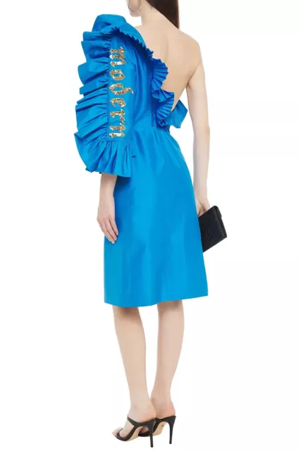 GUCCI Blue One-shoulder sequin-embellished ruffled silk-shantung dress Sz.40 3