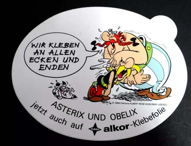 Werbe-Aufkleber Asterix und Obelix Idefix alkor-Klebefolie 1984