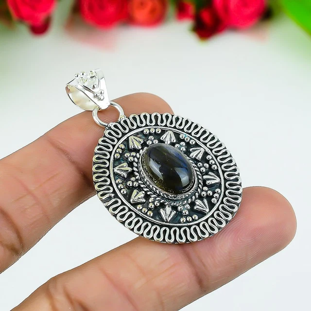 Labradorite Gemstone Handmade 925 Sterling Silver Jewelry Pendant 1.93" P648