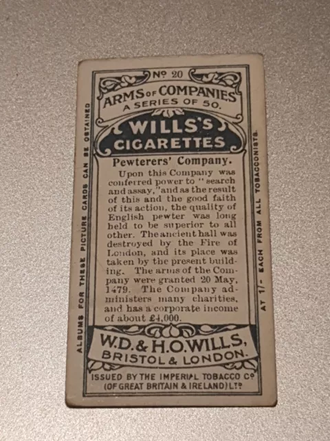 will's cigarettes card Arms of Companies #20 Pewterers Company (D17) 2