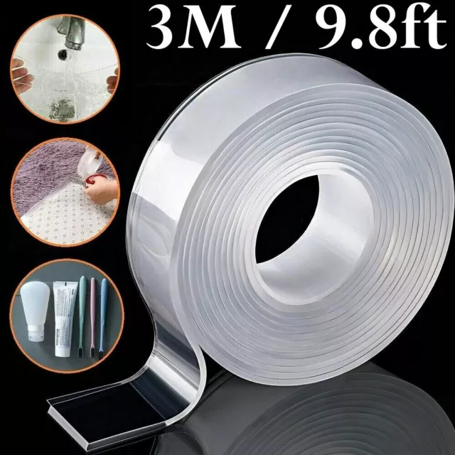 3M / 9.8ft Reusable Nano Magic Double-Sided Tape Washable Traceless Adhesive Gel