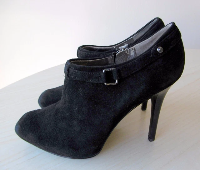 Bottines Low Boots Talons Hauts Compensées Daim Noir 36 GUESS