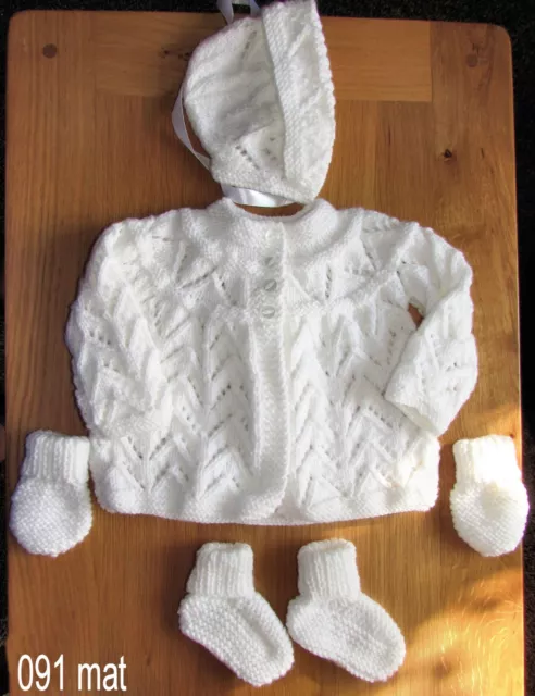 new white soft girls matinee set 0 to 3 months hand knitted hat boots coat mitts