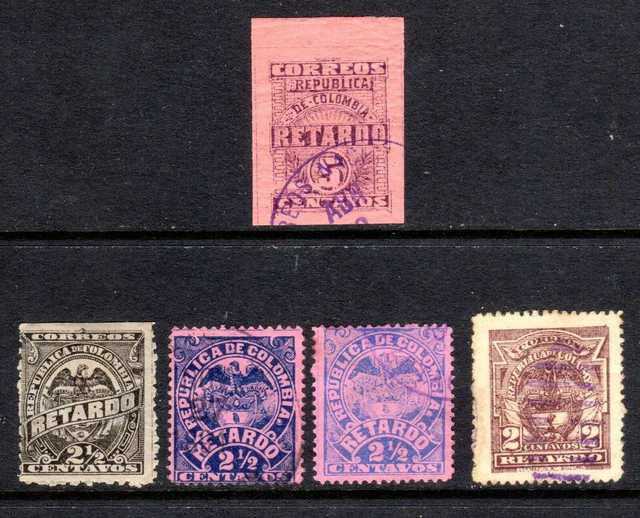 Colombia Scott #I1-I4, #I6 F/VF Used Late Fee Stamps Issued 1886-1914