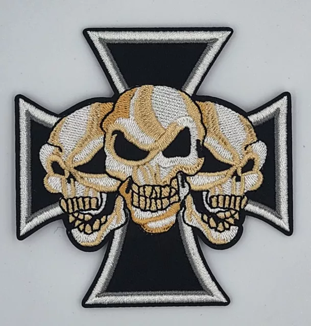 SKULLS CROSS Biker Harley Davidson Vest Embroidered Patch  Iron Sew On