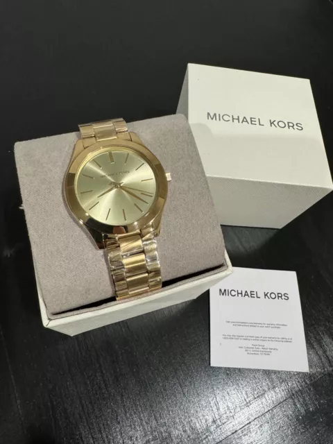 NEW Michael Kors Slim Runway Gold-Tone Stainless Steel 42mm Watch FAST SHIPPING