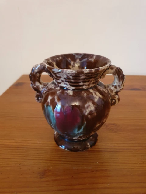 Petit Vase Vallauris - Marron Et Vert - Céramique Vintage