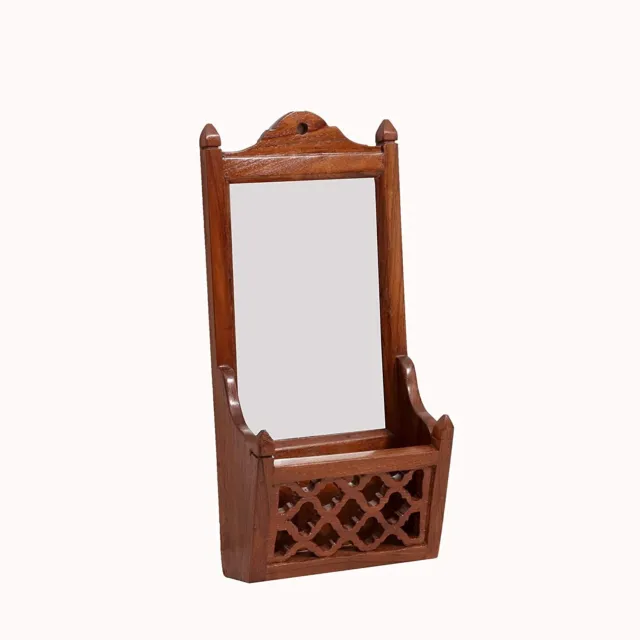 Solid Wood Mirror with Basket - 9.5 x 5 x 20 Inch