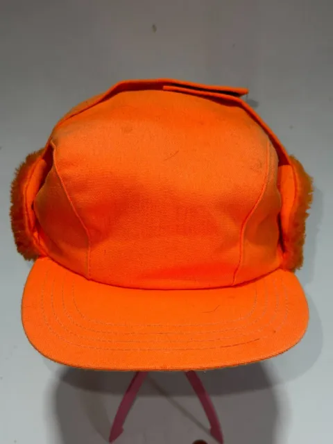 Vtg Hunting Cap Earflaps Blaze Orange 3M Thinsulate Trucker Hat Men's Large