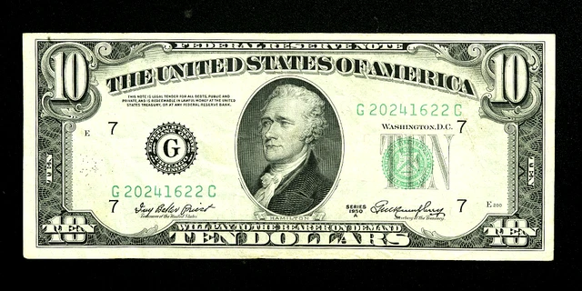 1950 G $10 Twenty Dollar Bill Federal Reserve Note Chicago Old Vintage Currency