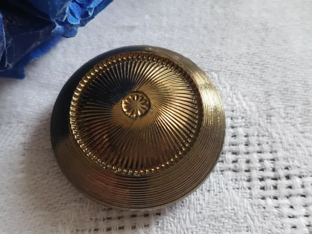 Gros bouton ancien marron en verre métallisé strié bombé argenté 2,5 cm D12I