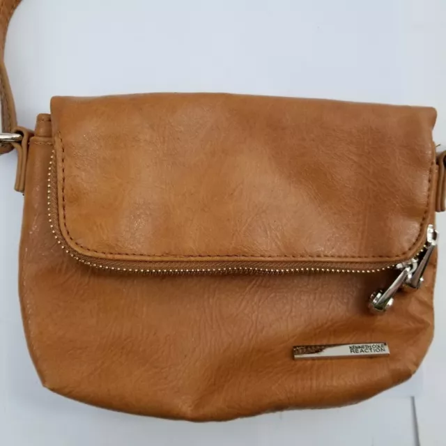 Kenneth Cole Reaction Brown Leather Crossbody Bag Zipper Stylish 2