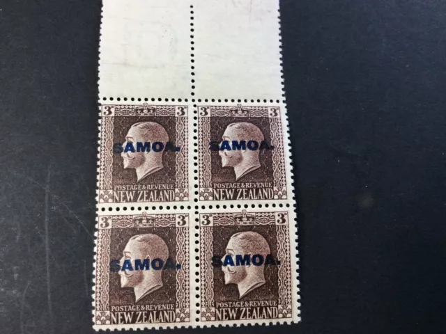 samoa stamps 1916-19 SG 140 b 3d Chocolate Um Block ,2 Vertical Pairs.
