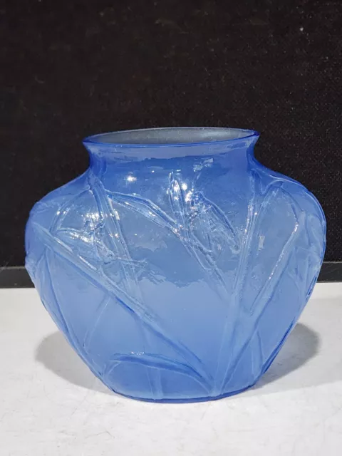 Vintage Phoenix Consolidated Blue Glass OVOID Grasshopper Vase 7" Tall