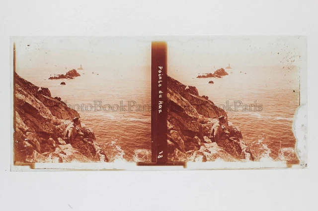 Pointe du Raz Finistère France Plaque de verre stéréo Positive Vintage 6x13 cm