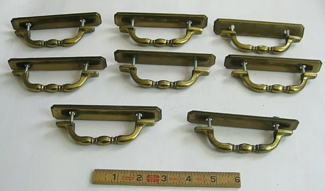 Vintage Brass Cabinet Drawer Pulls Handles Gold Patina 8 pc Lot KBC N20883 43854