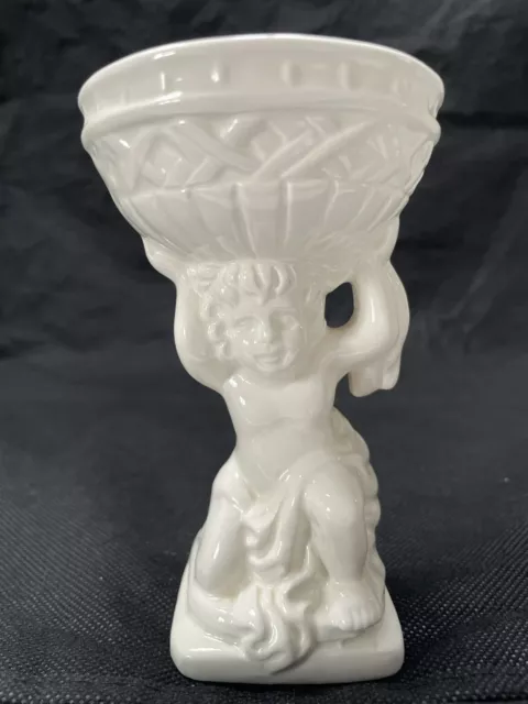 Vintage antike Vase weiß Cherub Junge Porzellan Keramik Urne Seifenschale selten