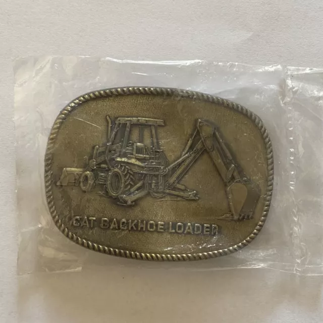 VTG - NEW/Sealed - 1985 CAT Caterpillar Backhoe Loaders Brass Belt Buckle 🇺🇸