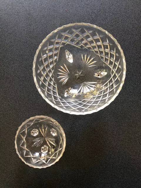 Pr Vintage Depression Glass Footed  Pressed Glass Dessert Bowls Diamond Pattern