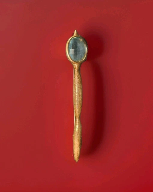 Grande Broche Vintage Années 50/60 Avec Cabochon Verre Taillé Vert Et Or