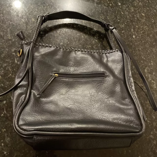 Maurices Black Vegan Leather Convertible Shoulder Crossbody Bag Whip Stitching.