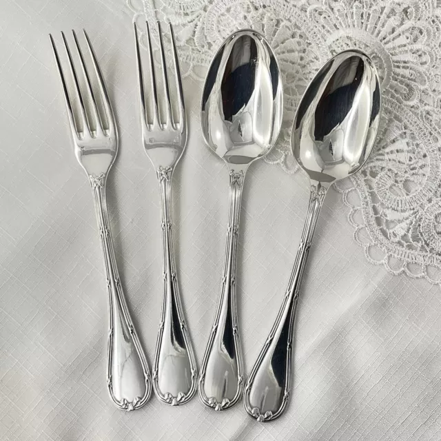 CHRISTOFLE VTG "Rubans" Special Silver Plated 2 Forks & 2 Spoons Used in Japan