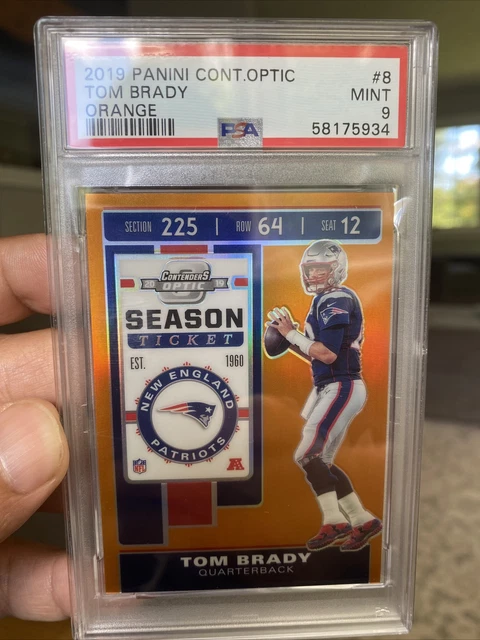 2019 Panini Contenders Optic Tom Brady Season Ticket Orange Prizm #28/50 Psa 9!