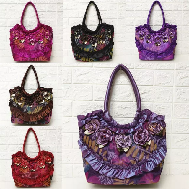 Large Capacity Silk Shoulder Bags Flower Printing Shopping Tote  Women Girls