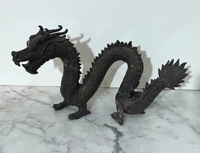 Gorgeous Old Vintage Solid Bronze Chinese Statue Of A Dragon