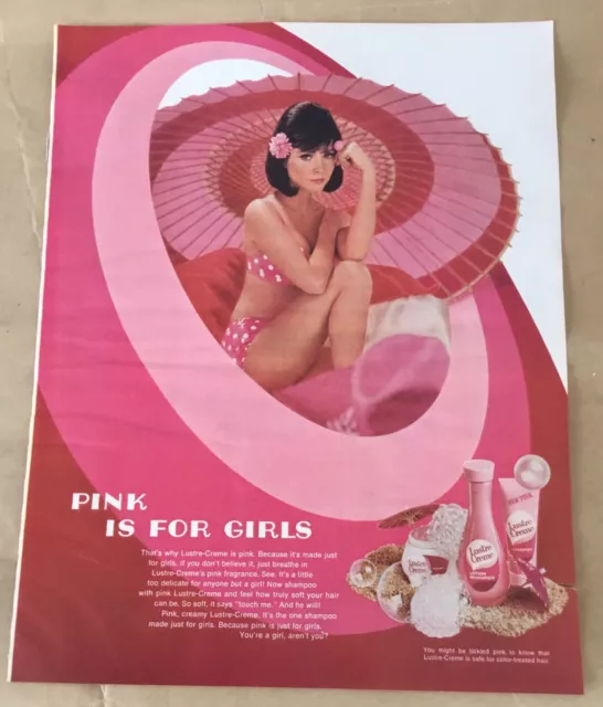 Lustre Creme shampoo print ad 1968 vintage 60s retro decor model pink for girls