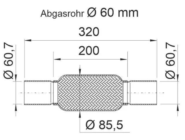 ERNST Tuyau flexible échappement Tresse d'Échappement 460255 200mm 60mm 2