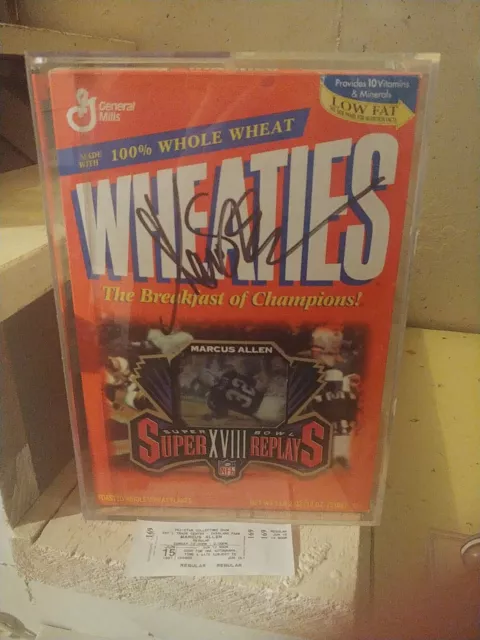 Autographed Marcus Allen Super Bowl Replays Wheatie Box W/ Acrylic Case!